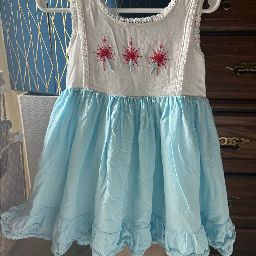 SweetHoney White & Light Blue Embroidered Cotton Sundress for Girls